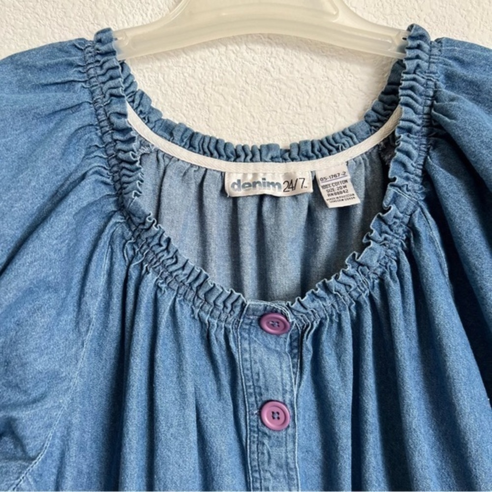 Denim 24/7 Blue Jean Maxi Dress Ruffled Collar Puffy Ruffled Short Sleeves 20W - Picture 7 of 12
